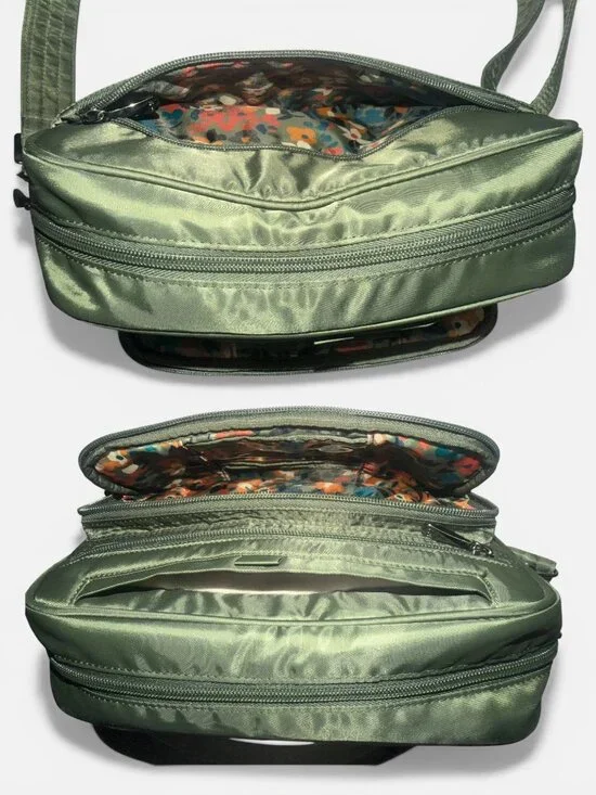 LUG Carousel XL Crossbody Bag Olive Green Patterned Travel Organizer Card RFID - Picture 7 of 9